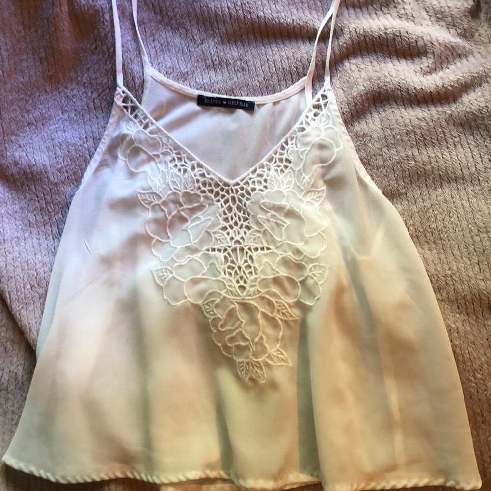Brandy Melville White-Sheer Flowy Tank